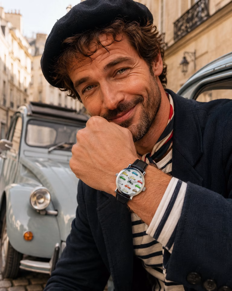 Reloj clásico vintage con coches retro de colores | Diseño divertido para amantes del motor