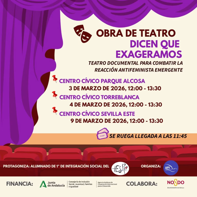 Creación de QLab y diseño de iluminación para la obra de teatro documental Dicen que exageramos en Sevilla: una propuesta escénica sobre igualdad, juventud y discurso machista.