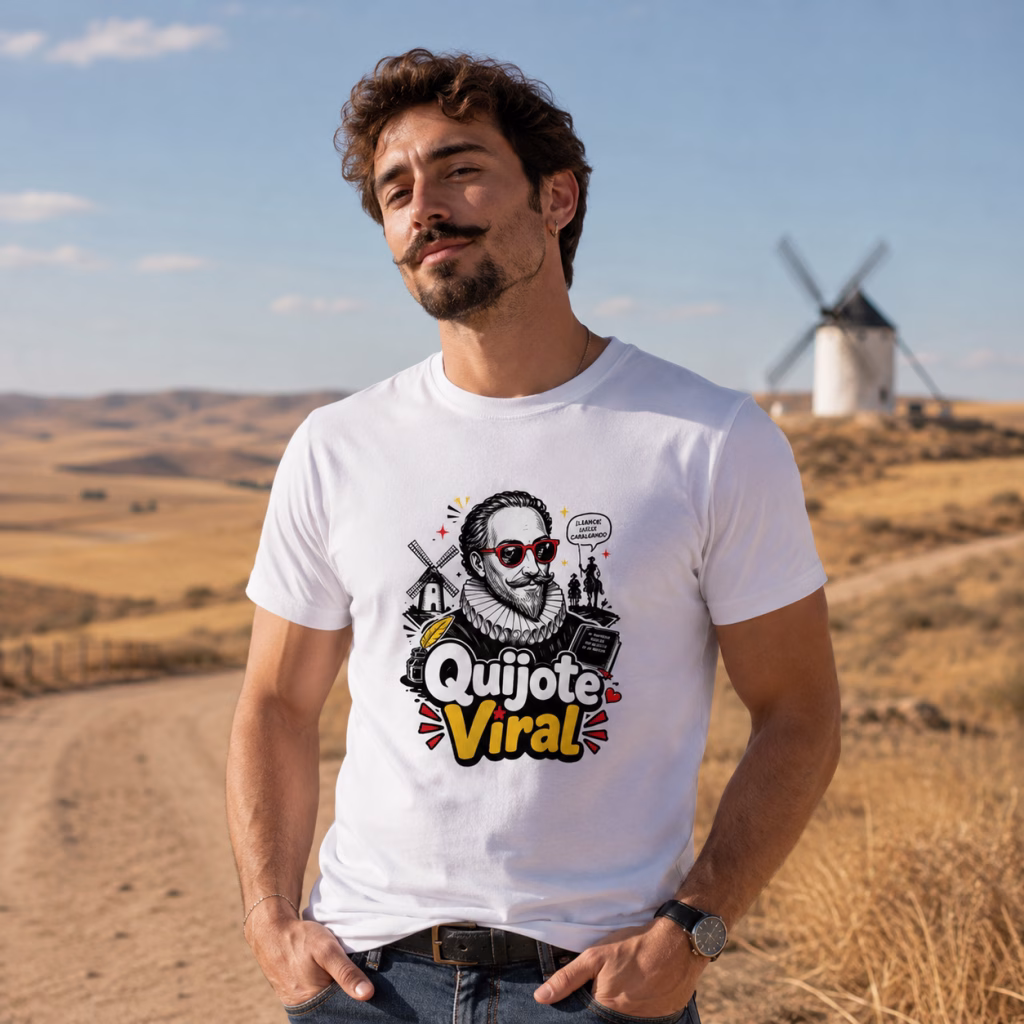 Camiseta Quijote Viral Miguel de Cervantes – Humor Literario y Cultura Pop